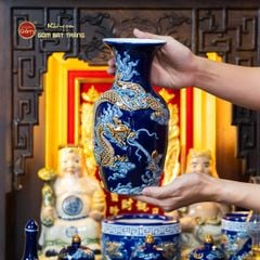 [Set Cao Cấp] Bộ Đồ Thờ Thần Tài Thổ Địa Men Xanh Coban (11 món)