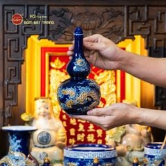 [Set Cao Cấp] Bộ Đồ Thờ Thần Tài Thổ Địa Men Xanh Coban (11 món)