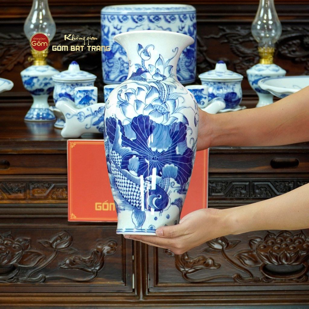 [Set Cơ Bản] Bộ Đồ Thờ Bác Hồ Men Lam (10 món)