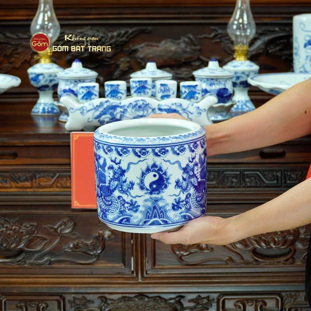 [Set Cơ Bản] Bộ Đồ Thờ Bác Hồ Men Lam (10 món)