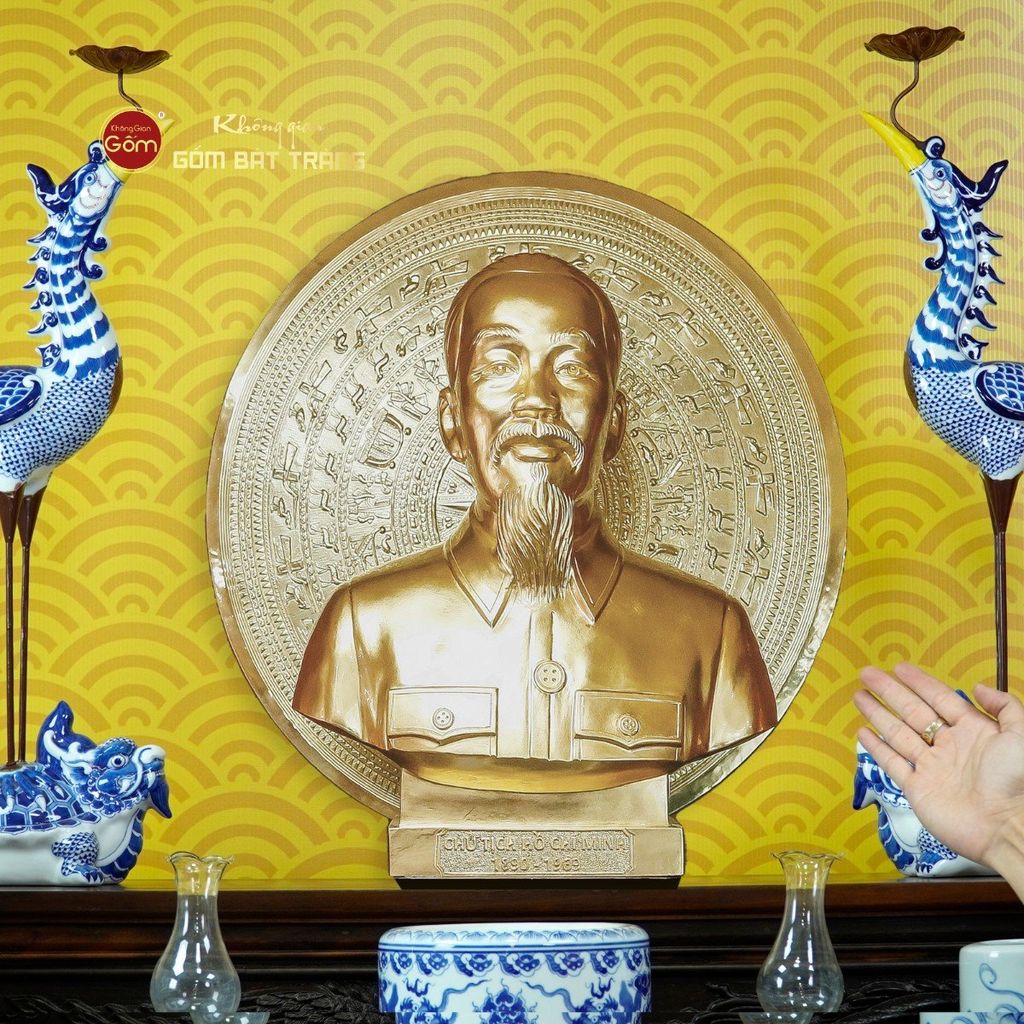[Set Cơ Bản] Bộ Đồ Thờ Bác Hồ Men Lam (10 món)