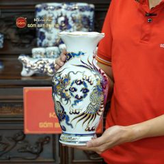 [Set Cơ Bản] Bộ Đồ Thờ Bác Hồ Men Lam Nổi Vẽ Vàng (10 món)