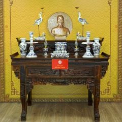 [Set Cơ Bản] Bộ Đồ Thờ Bác Hồ Men Lam Nổi Vẽ Vàng (10 món)