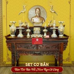 [Set Cơ Bản] Bộ Đồ Thờ Bác Hồ Men Rạn Vẽ Vàng (10 món)