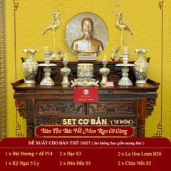 [Set Cơ Bản] Bộ Đồ Thờ Bác Hồ Men Rạn Vẽ Vàng (10 món)
