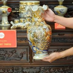 [Set Cao Cấp] Bộ Đồ Thờ Bác Hồ Men Rạn Vẽ Vàng (15 món)