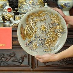 [Set Cao Cấp] Bộ Đồ Thờ Bác Hồ Men Rạn Vẽ Vàng (15 món)