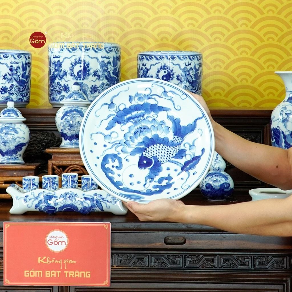 [Set Cơ Bản] Bộ Đồ Thờ Gia Tiên Men Lam (15 món)