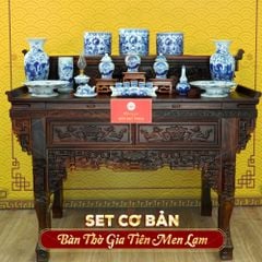 [Set Cơ Bản] Bộ Đồ Thờ Gia Tiên Men Lam (15 món)