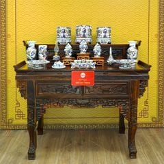 [Set Cơ Bản] Bộ Đồ Thờ Gia Tiên Men Lam Nổi Vẽ Vàng (15 món)