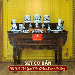 [Set Cơ Bản] Bộ Đồ Thờ Gia Tiên Men Lam Vẽ Vàng (15 món)