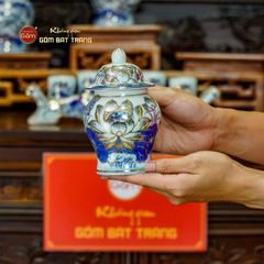 [Set Cao Cấp] Bộ Đồ Thờ Bác Hồ Men Lam Vẽ Vàng (16 món)