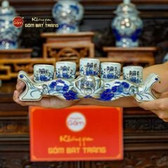 [Set Cơ Bản] Bộ Đồ Thờ Gia Tiên Men Lam Vẽ Vàng (15 món)