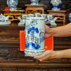 [Set Cơ Bản] Bộ Đồ Thờ Gia Tiên Men Lam Vẽ Vàng (15 món)