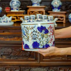 [Set Cơ Bản] Bộ Đồ Thờ Gia Tiên Men Lam Vẽ Vàng (15 món)