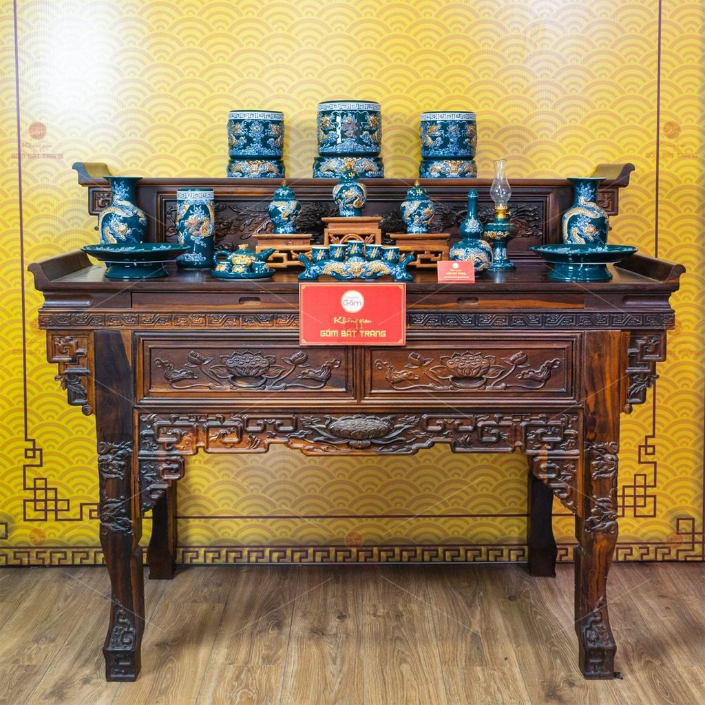 Ống Hương Men Lục Họa Tiết Cá Chép Hóa Rồng