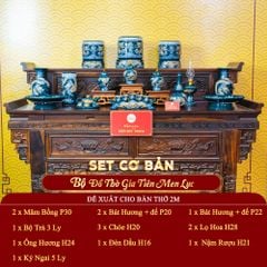 [Set Cơ Bản] Bộ Đồ Thờ Gia Tiên Men Lục (15 món)