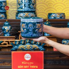 Bát Hương Men Lục Họa Tiết Song Long Chầu Nguyệt