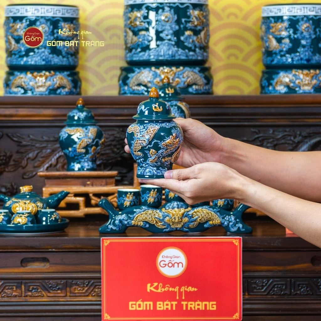 [Set Cơ Bản] Bộ Đồ Thờ Gia Tiên Men Lục (15 món)