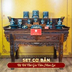 [Set Cơ Bản] Bộ Đồ Thờ Gia Tiên Men Lục (15 món)