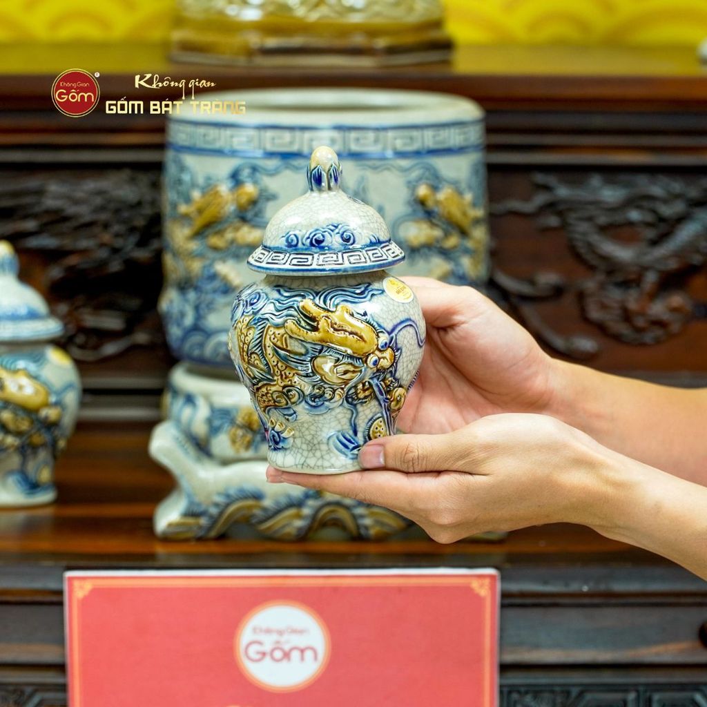 [Set Cao Cấp] Bộ Đồ Thờ Bác Hồ Men Rạn (16 món)