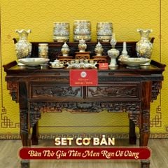 [Set Cơ Bản] Bộ Đồ Thờ Gia Tiên Men Rạn Vẽ Vàng (15 món)