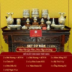 [Set Cơ Bản] Bộ Đồ Thờ Gia Tiên Men Rạn Vẽ Vàng (15 món)