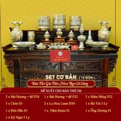 [Set Cơ Bản] Bộ Đồ Thờ Gia Tiên Men Rạn Vẽ Vàng (15 món)