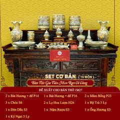 [Set Cơ Bản] Bộ Đồ Thờ Gia Tiên Men Rạn Vẽ Vàng (15 món)