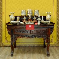 [Set Cơ Bản] Bộ Đồ Thờ Gia Tiên Men Rạn Vẽ Vàng (15 món)