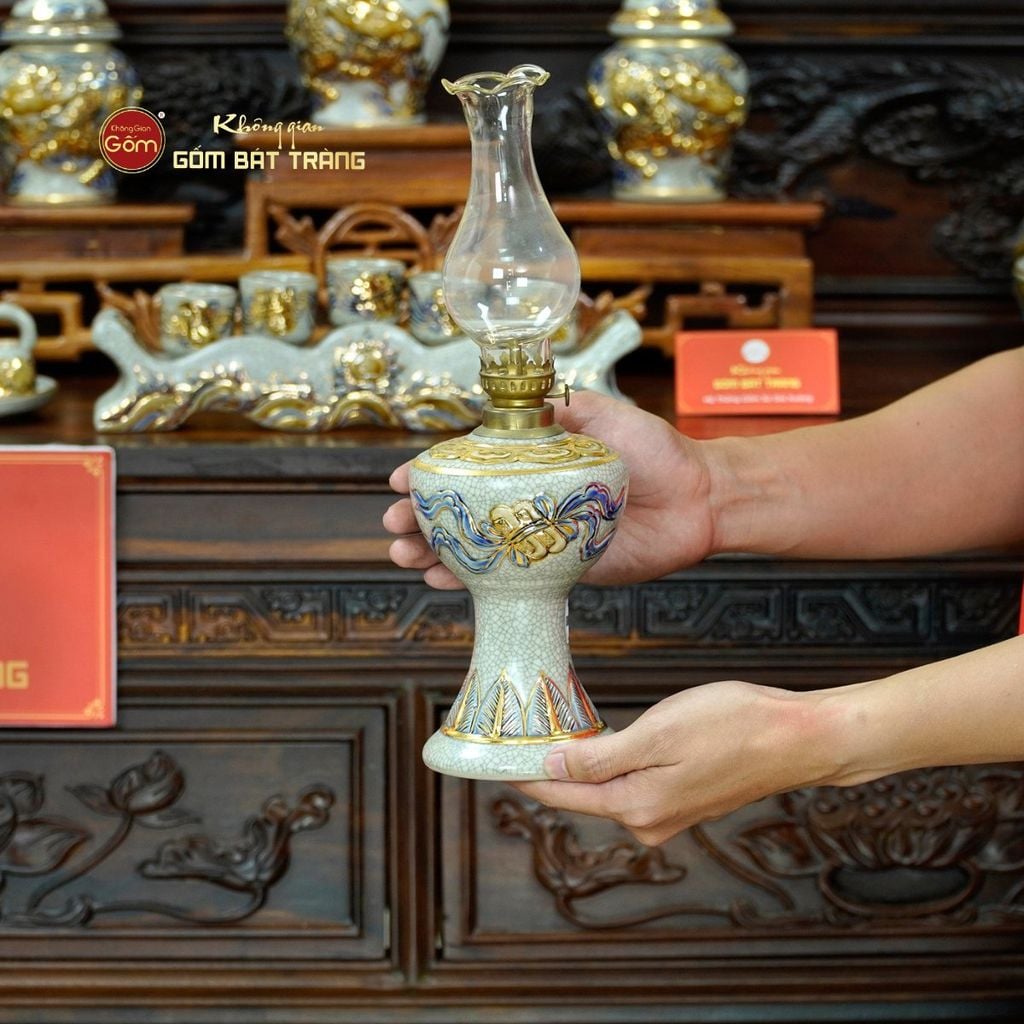 [Set Cơ Bản] Bộ Đồ Thờ Gia Tiên Men Rạn Vẽ Vàng (15 món)