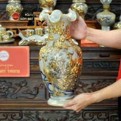 [Set Cơ Bản] Bộ Đồ Thờ Gia Tiên Men Rạn Vẽ Vàng (15 món)