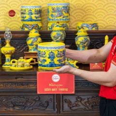 Bát Hương Men Vàng Họa Tiết Song Long Chầu Nguyệt