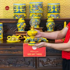 Đèn Dầu Thờ Men Vàng Họa Tiết Cành Đào