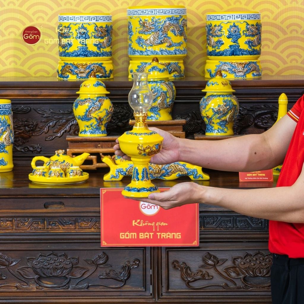 [Set Cơ Bản] Bộ Đồ Thờ Gia Tiên Men Vàng (15 món)