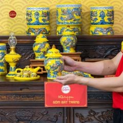 [Set Cơ Bản] Bộ Đồ Thờ Gia Tiên Men Vàng (15 món)