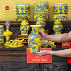 [Set Cơ Bản] Bộ Đồ Thờ Gia Tiên Men Vàng (15 món)