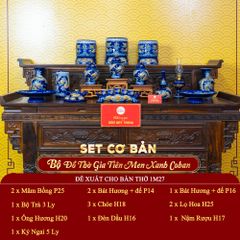 [Set Cơ Bản] Bộ Đồ Thờ Gia Tiên Men Xanh Coban (15 món)