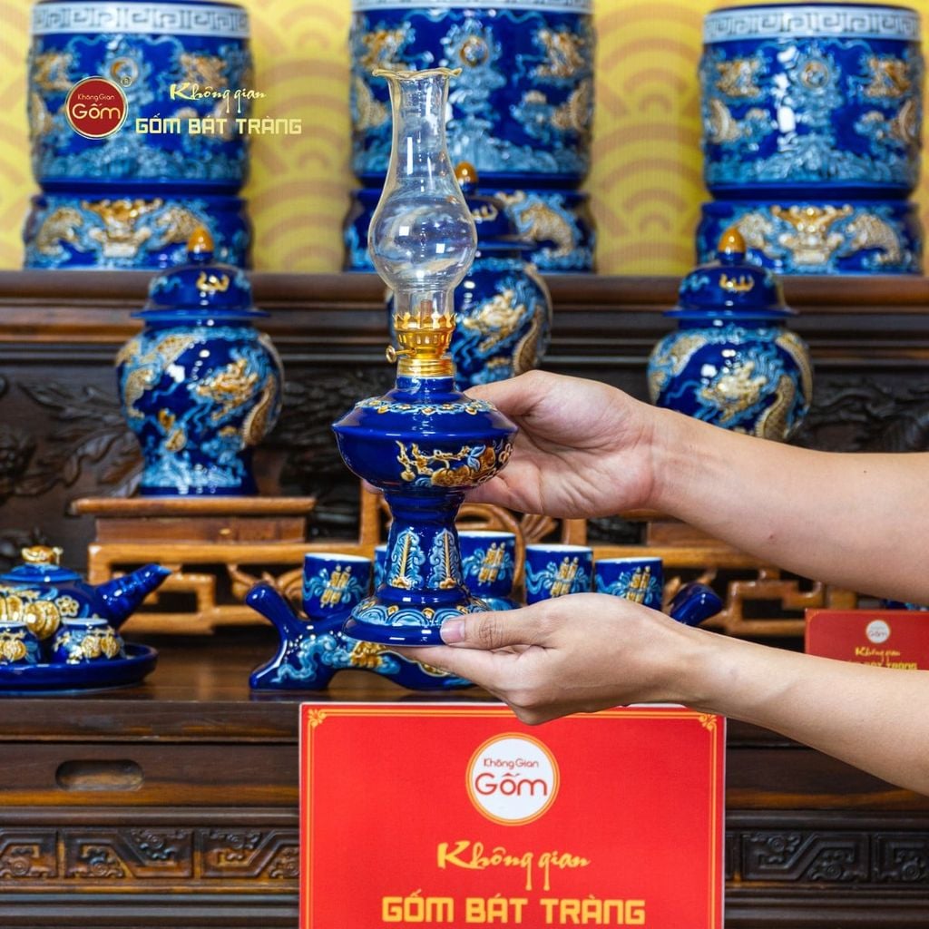 [Set Cơ Bản] Bộ Đồ Thờ Gia Tiên Men Xanh Coban (15 món)