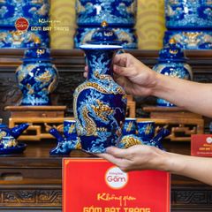 [Set Cơ Bản] Bộ Đồ Thờ Gia Tiên Men Xanh Coban (15 món)