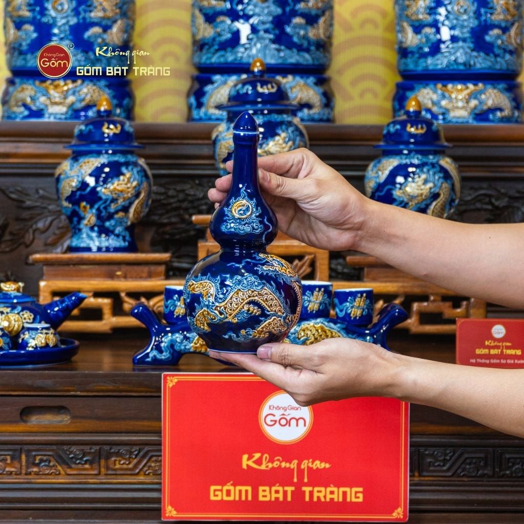 [Set Cơ Bản] Bộ Đồ Thờ Gia Tiên Men Xanh Coban (15 món)