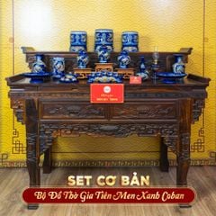 [Set Cơ Bản] Bộ Đồ Thờ Gia Tiên Men Xanh Coban (15 món)