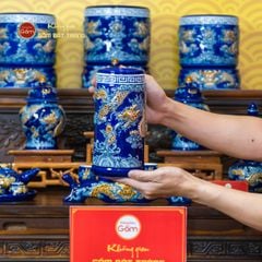 Ống Hương Men Xanh Coban Họa Tiết Cá Chép Hóa Rồng