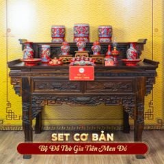 [Set Cơ Bản] Bộ Đồ Thờ Gia Tiên Men Đỏ (15 món)