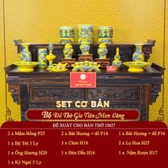 [Set Cơ Bản] Bộ Đồ Thờ Gia Tiên Men Vàng (15 món)