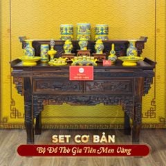 [Set Cơ Bản] Bộ Đồ Thờ Gia Tiên Men Vàng (15 món)