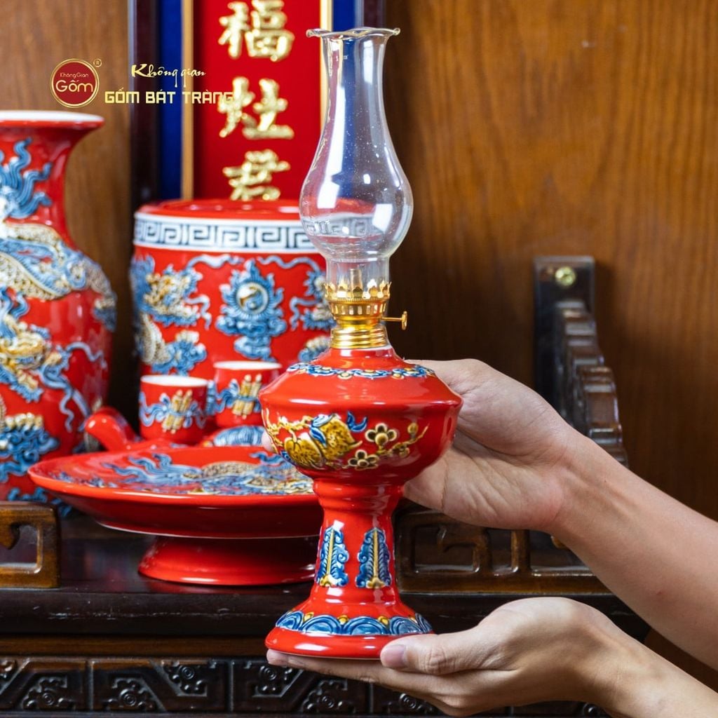 [Set Cơ Bản] Bộ Đồ Thờ Ông Táo Men Đỏ (6 món)