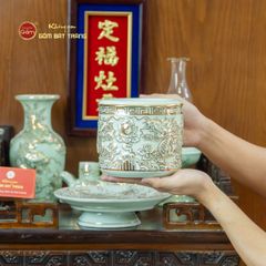 [Set Cơ Bản] Bộ Đồ Thờ Ông Táo Men Hoàng Tộc Vẽ Vàng (6 món)