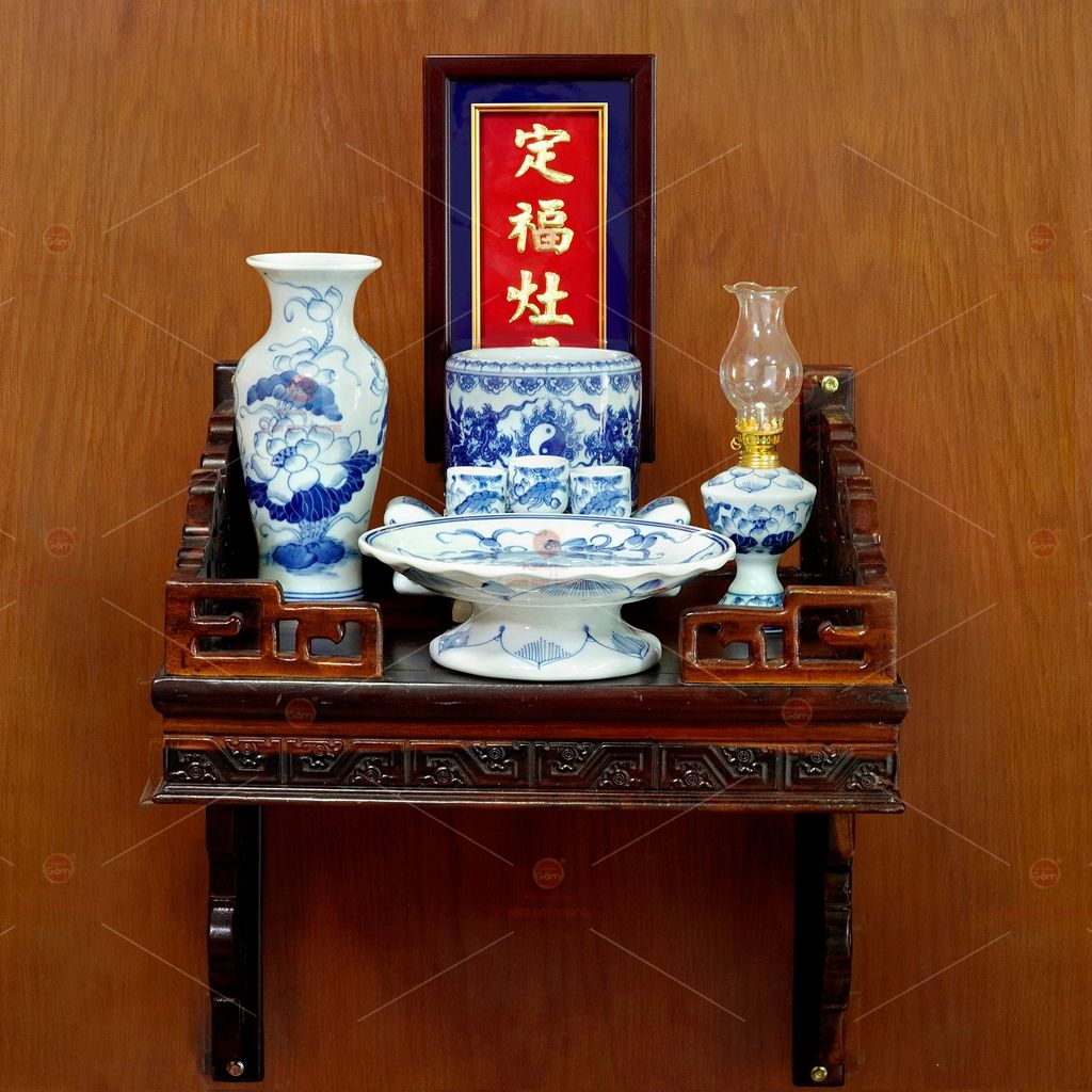 [Set Cơ Bản] Bộ Đồ Thờ Ông Táo Men Lam (6 món)