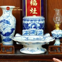 [Set Cơ Bản] Bộ Đồ Thờ Ông Táo Men Lam (6 món)